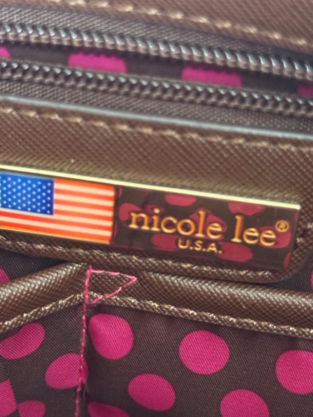 Nicole Lee Paris Print Tote Wristlet Set Eiffel Tower Design Brown Handles